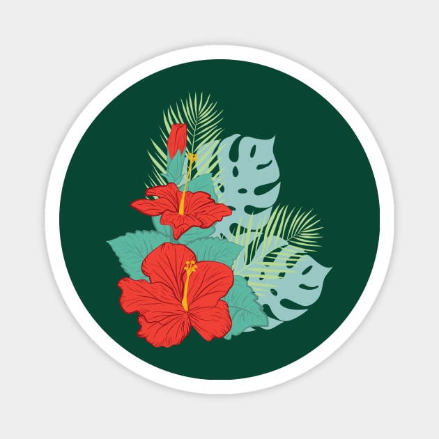 Hibiscus and Palms Magnet by SWON Design